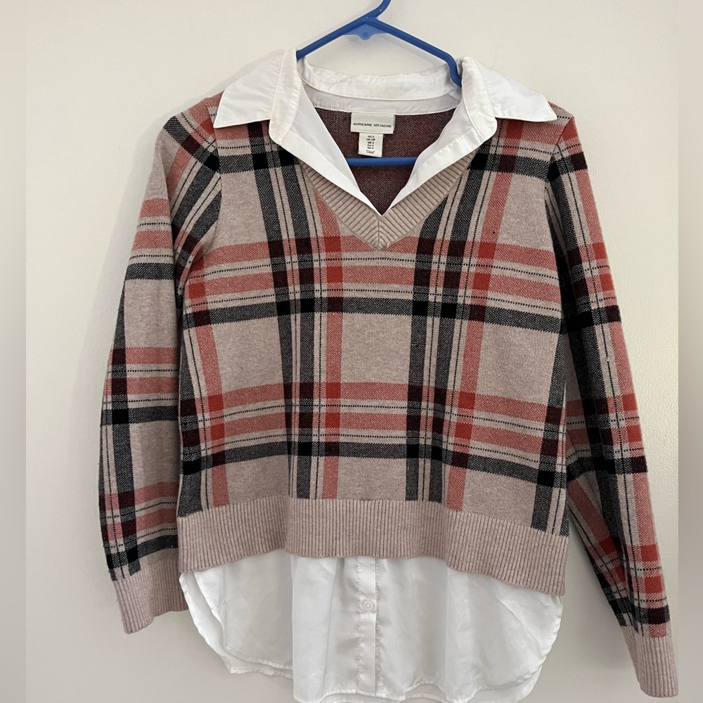 Adrienne Vittadini sweater built in 2 in 1 collared shirt.